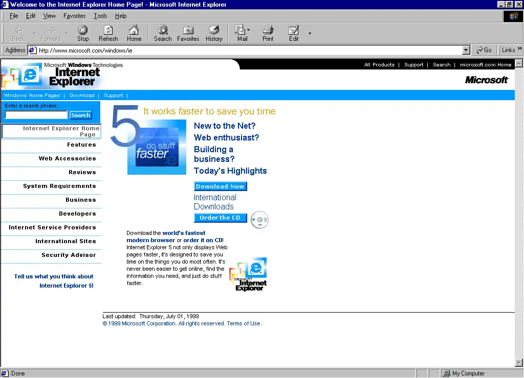 Internet Explorer 5 หน้าตาเว็บบราวเซอร์ในช่วง Web 1.0