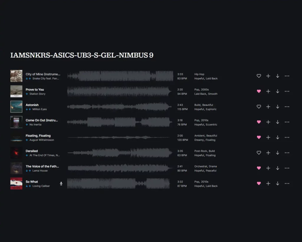Playlist เพลงที่ใช้ของ Epidemics Sound ในคลิป ASICS UB3-S GEL-NIMBUS 9