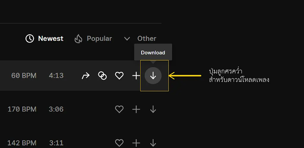 ปุ่มดาวน์โหลดเพลงเพื่อนำมาใช้งาน