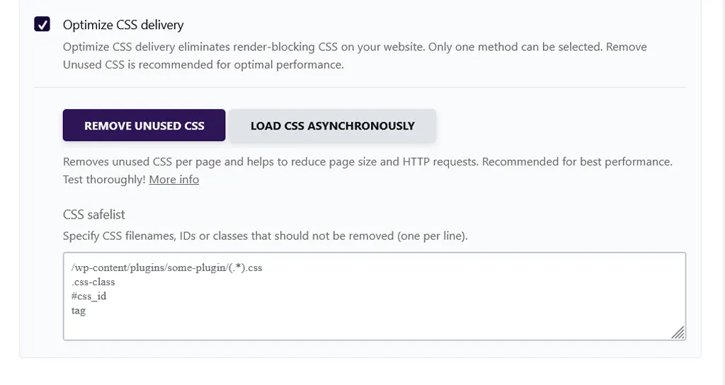 (ควรระวังและ back up ก่อนใช้ฟีเจอร์นี้) Optimize CSS delivery : ช่วยปรับ CSS ที่ไม่ได้ใช้ ที่อาจทำให้เว็บไซต์ช้าลง