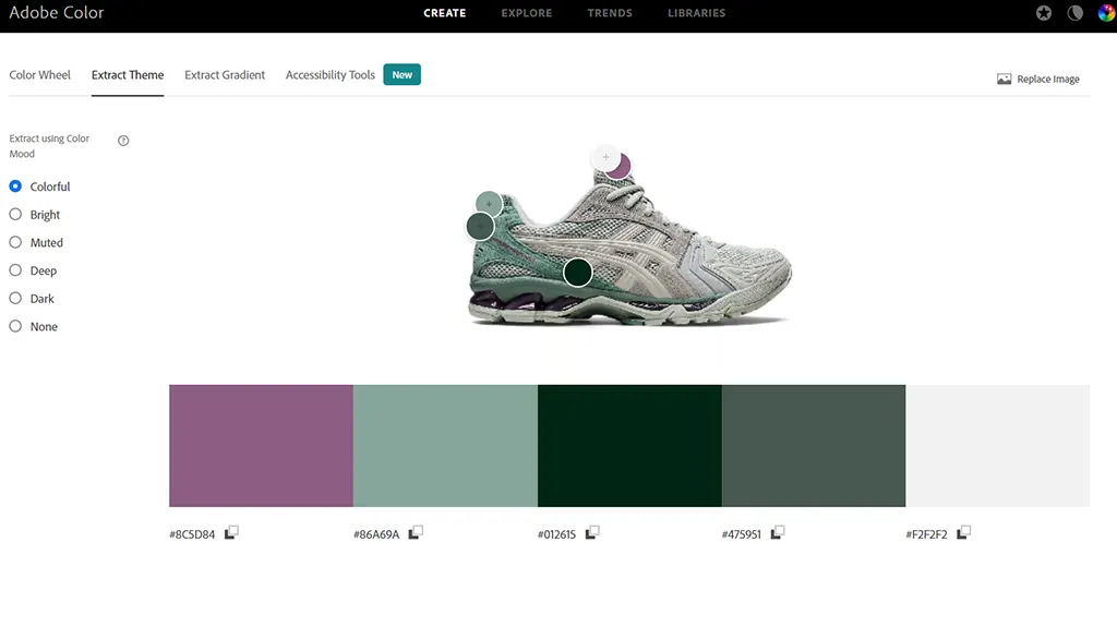 ธีมสีของ ASICS GEL-KAYANO 14 สี Light Sage จาก Adobe Color